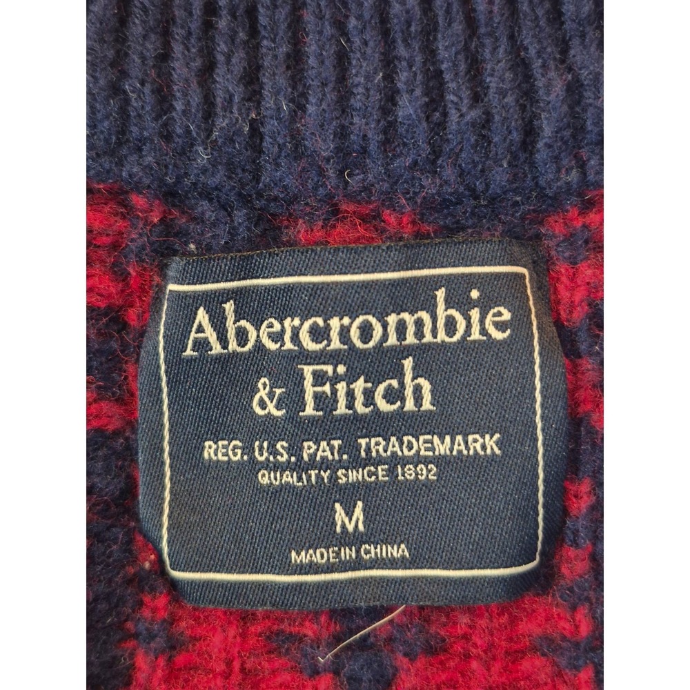 Vintage Abercrombie & Fitch Mens Navy Blue Red Fair Isle Tree Pattern Sweater M - Picture 8 of 9